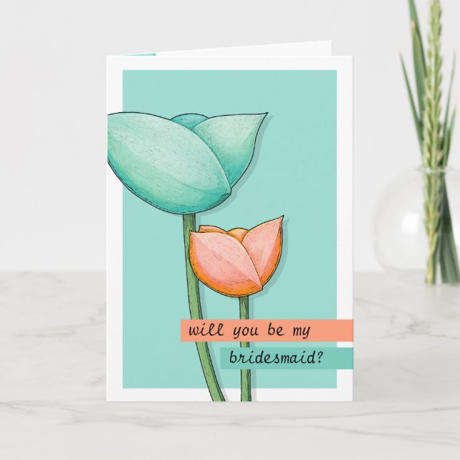 Flores simples naranja verde azulada sé mi tarjeta (Anverso)