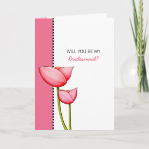 Flores simples rosa, sé mi tarjeta de dama de hono