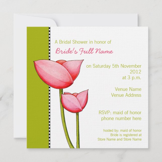 Flores simples verde 2 Bridal Ducha Invitación (Anverso)