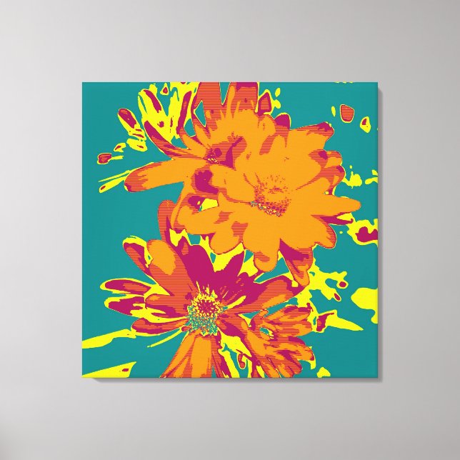 Flores sobre el fondo azul - Lienzo envuelto (Anverso)