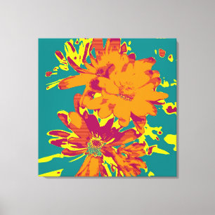 Flores sobre el fondo azul - Lienzo envuelto
