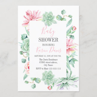 flores suculentas Bebé ducha Invitación