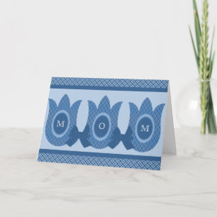 Flores talladas tarjeta del día de la madre, azul