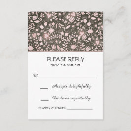 Flores tarjetas RSVP de boda rústica color rosa