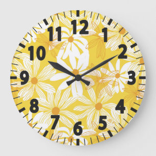 Flores tropicales amarillas reloj grande