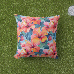 Flores tropicales de almohada de acento exterior