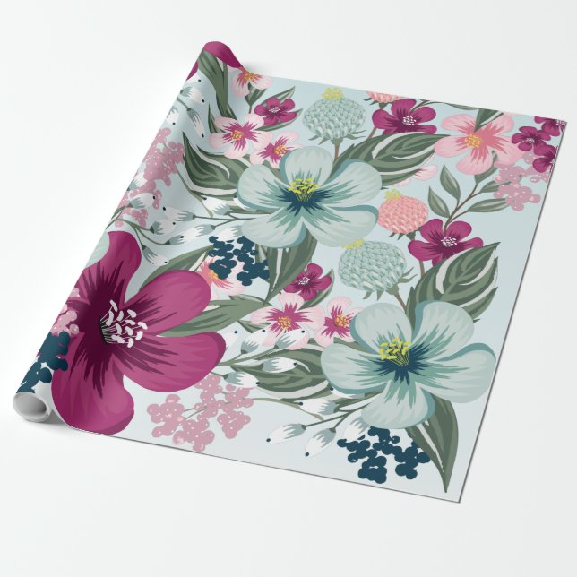 Flores tropicales de papel de 60 libras sobre azul (Desenrollado)