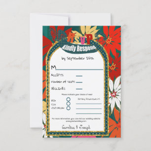 Flores tropicales de verano y RSVP de Arco