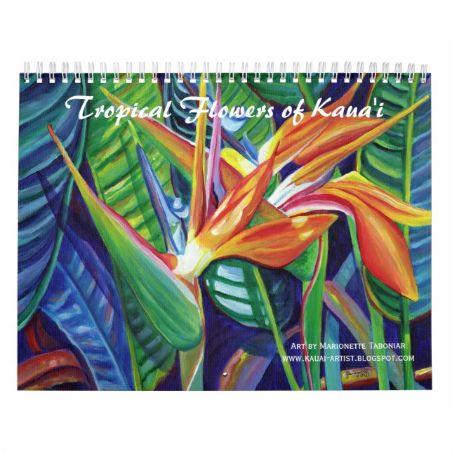 Flores tropicales del calendario Kauai Hawaii (Tapa)