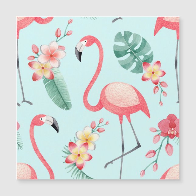 Flores tropicales Flamingos Patrón de acuarela (Anverso)