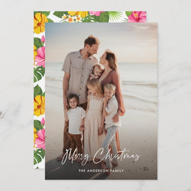 Flores tropicales foto de vacaciones Feliz Navidad (Anverso / Reverso)