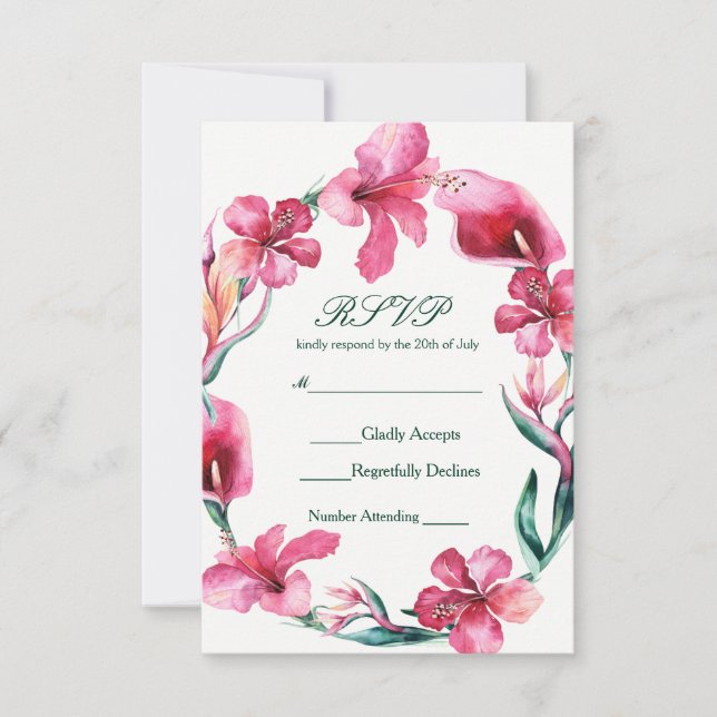 Flores tropicales hawaianas elegantes bodas RSVP (Anverso)