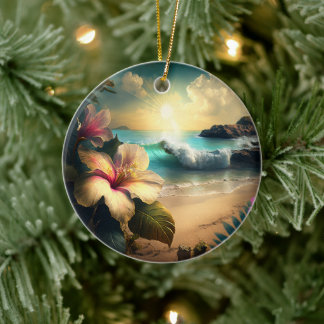 Flores tropicales hawaianas en el ornamento de pla