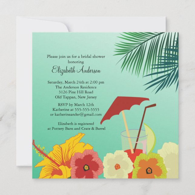 Flores tropicales invitación a la ducha de novia (Anverso)
