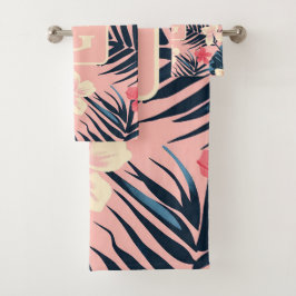 Flores tropicales rosa personalizado Monograma