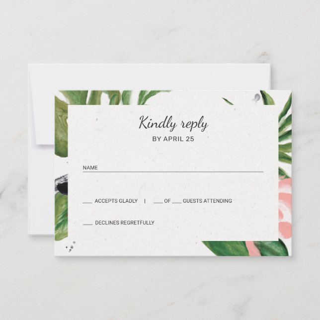 Flores tropicales simple boda RSVP (Anverso)