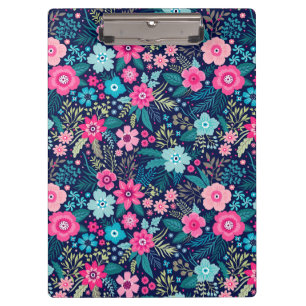 Flores turquesas rosadas y marrones Portapapeles