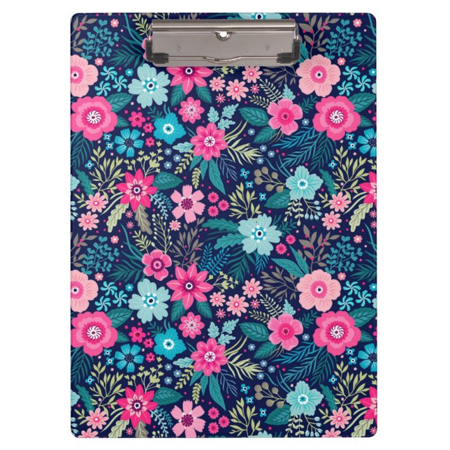 Flores turquesas rosadas y marrones | Portapapeles (Anverso)