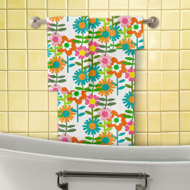 Flores Turquesas Y Naranjas Retro