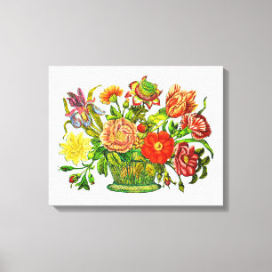 Flores veraniegas en una canasta, arte vintage
