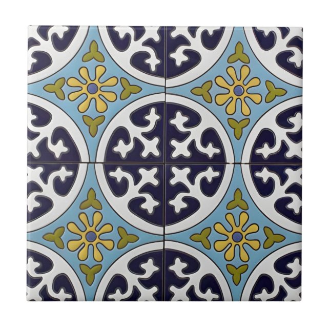 flores verdes amarillas azulejos toscanos (Frente)