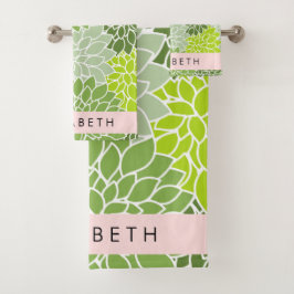 Flores verdes de Dahlia, patrón floral, tu nombre