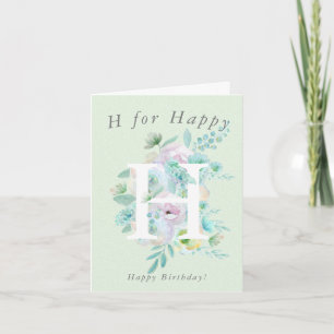 Flores verdes H para feliz cumpleaños tarjeta 2