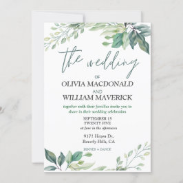 Flores verdes modernas Invitación a la boda simple