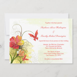 Flores verdes rojas + invitación a la boda de mari