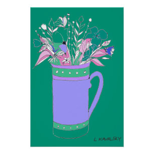 Flores Verdes Y Coloridas En Un Poster De Mug