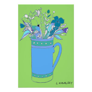 Flores Verdes Y Coloridas En Un Poster De Mug