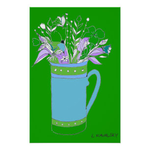 Flores Verdes Y Coloridas En Un Poster De Mug