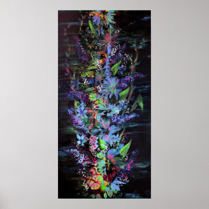 Flores vibrantes en la impresión en negro