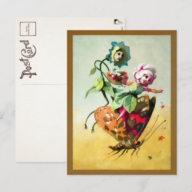 Flores victorianas montando una postal de mariposa (Anverso / Reverso)