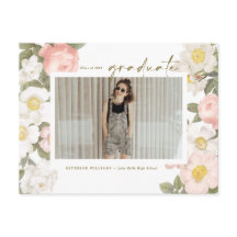 Flores Vintage Pastel Tarjeta de Graduación Foto B