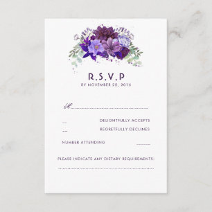 Flores violetas de ciruela elegante Boda RSVP