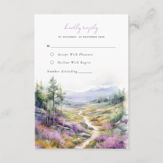 Flores violetas románticas bosque Boda Tarjeta RSV (Anverso)