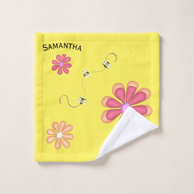 Flores y abejas amarillas brillantes personalizada (Toallita)