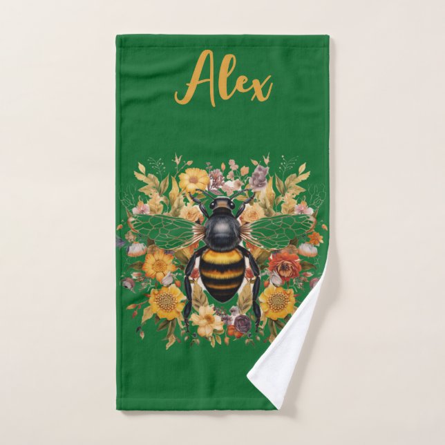 Flores y abejas personalizadas - (Toalla de mano)