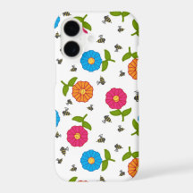 Flores y abejas sonrientes