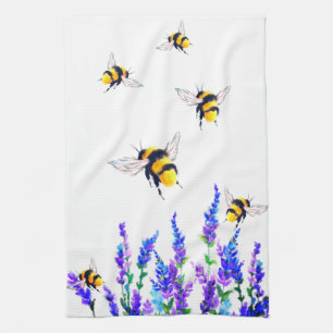 Flores y abejas toalla de cocina