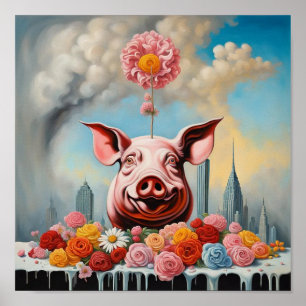 Flores y arte de pared de cerdo