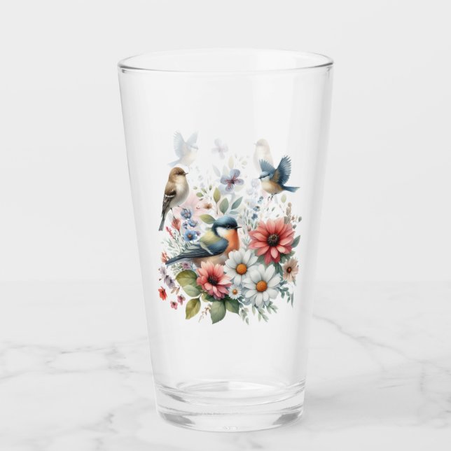 Flores Y Aves Bebiendo Vidrio (Anverso)