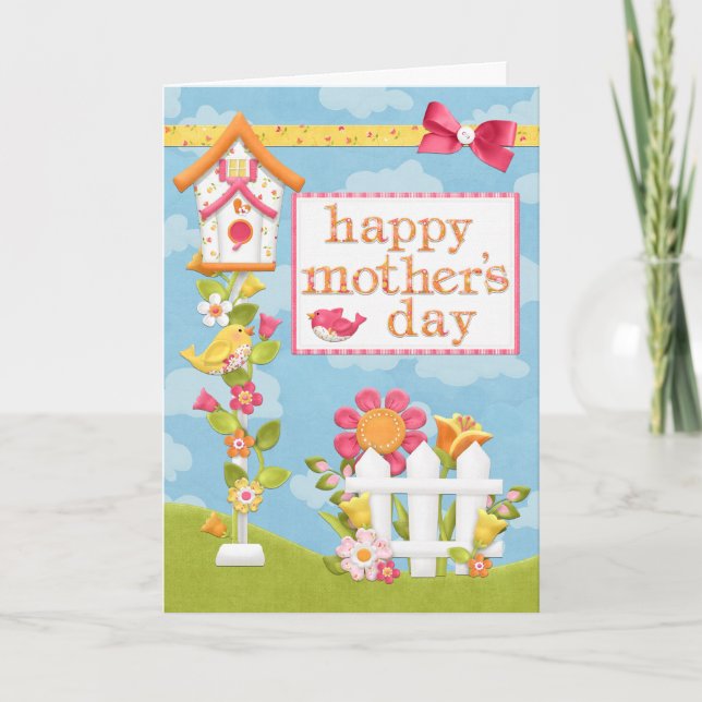 Flores y aves de tarjetas de Día de la Madre (Anverso)