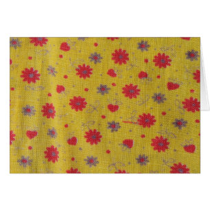 Flores y corazones de tela de época amarilla y roj