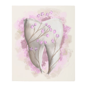 Flores y dientes, pintura surrealista. Arte dental