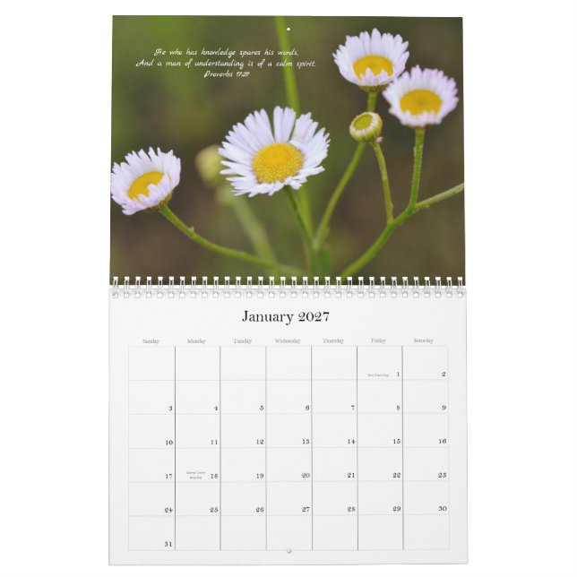 Flores y fe Biblia Verses Calendario 2024 (Jan 2027)