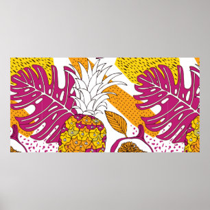 Flores y frutas tropicales, impresión exótica bril