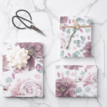 Flores y hojas de color malva elegantes patrón bot<br><div class="desc">Papel de regalo con patrón floral de malva botánico</div>