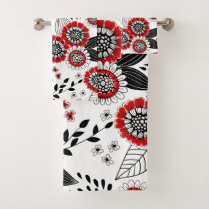 Flores y hojas de perro en rojo y negro